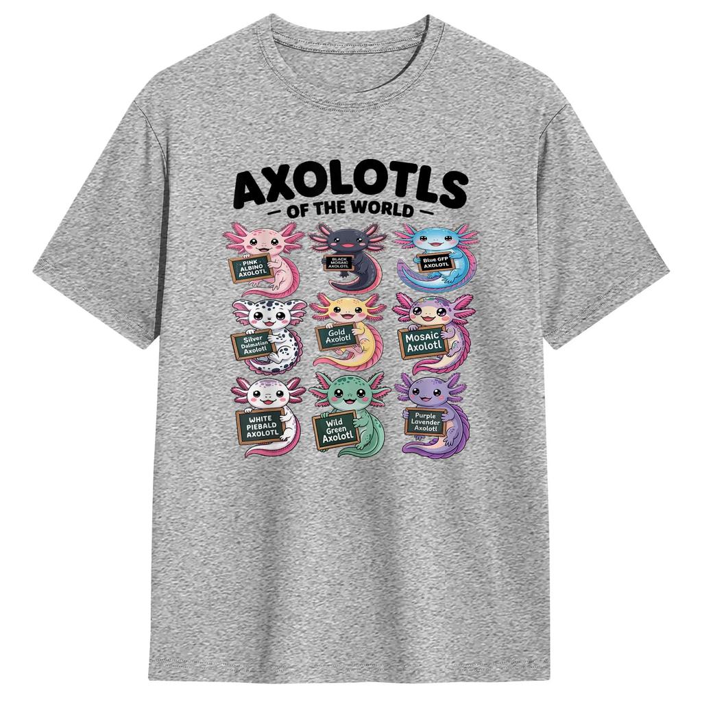 Axolotls of The World Kawaii Axolotl Educational TShirt For Unisex Street Style T Shirts O Neck Tees Oversized Wholesale Tops