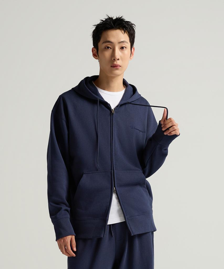 Champion Small Logo Loose Fit Zip-Up Hoodie Navy