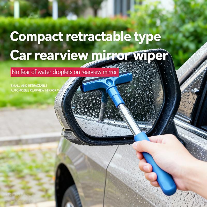 1Pcs Stainless Steel Telescopic Car Rearview Mirror Wiper With Retractable Layered Brush Head Handheld Window Cleaning Tool