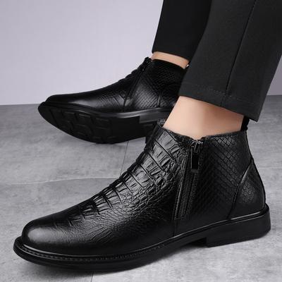 New British Style Men Genuine Leather Round Toe Chelsea Boots Flat Designer Outdoor Antiskid Business Shoe Fashion Walking Shoes