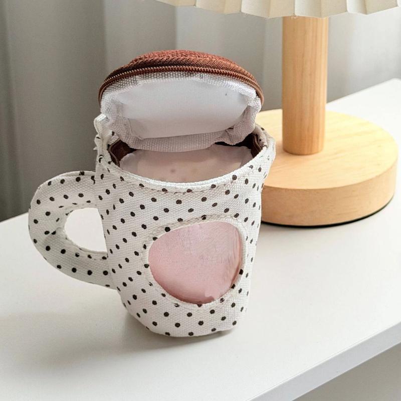 Creative Coffee Cup Bag Pendant Polka Dot Spill-Proof Funny Design Keychain Charm for Purse Decoration