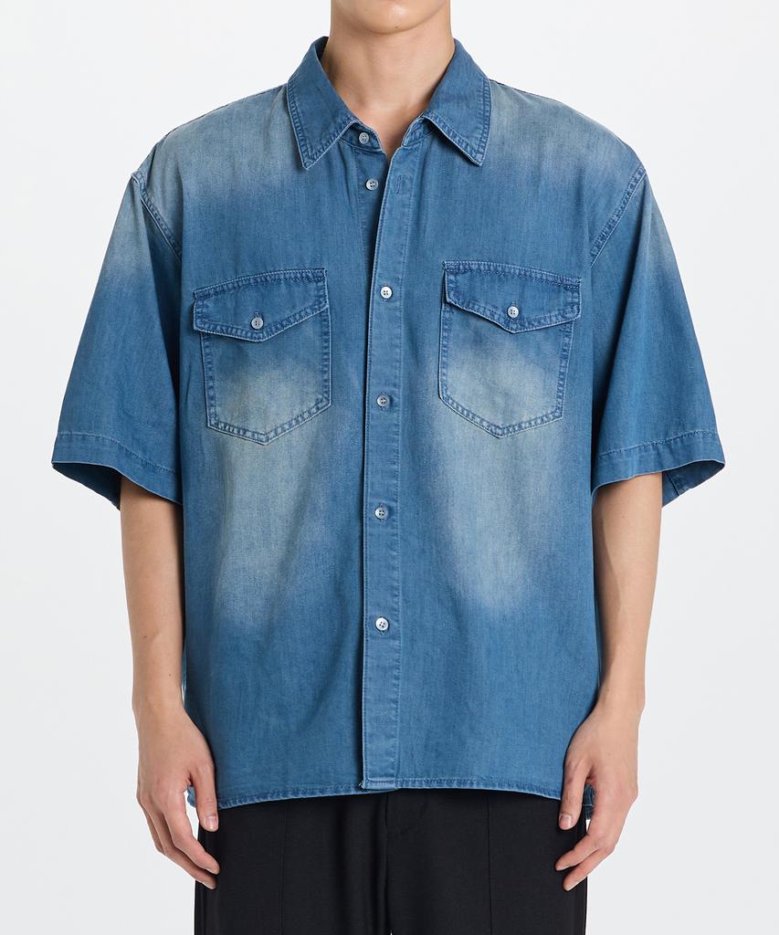 Gicheol Summer Half Denim Shirt (Indigo)