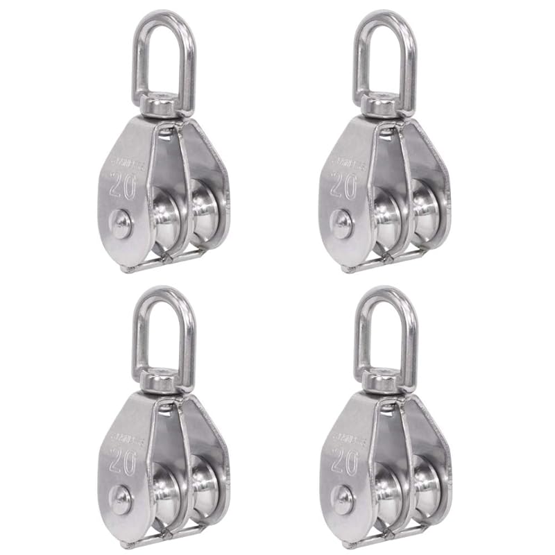 Rocaris 2 Pack M50 Lifting Double Pulley Block 304 Stainless Steel Crane Swivel Hook Double Pulley Roller Loading