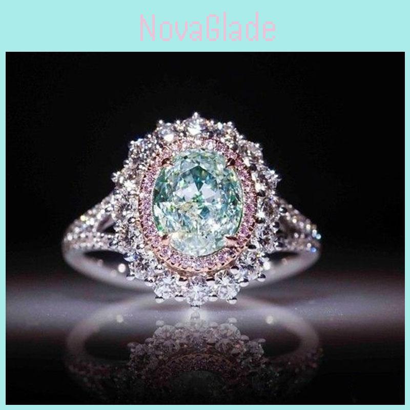 Elegant Female Pink Crystal Rhinestone Ring With Green Topaz For Engagement