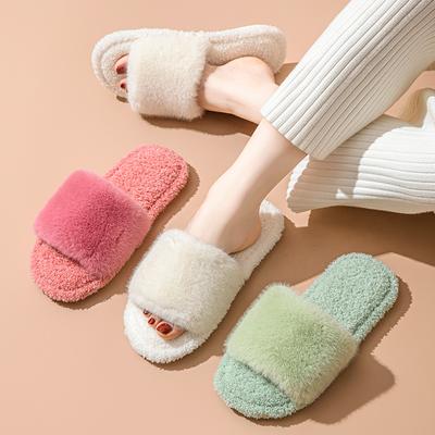 Eleganti Pantofole Pelose Autunno e Inverno Apertura Pantofole di Cotone Pantofole di Lana Pantofole di Cotone da Casa Pantofole Peluche da Interno Scarpe da Casa da Donna Pantofole