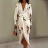 2025 European & American Women's V-Neck Long Sleeve Lace-Up Printed Dress - Light Luxury, High-End Feel