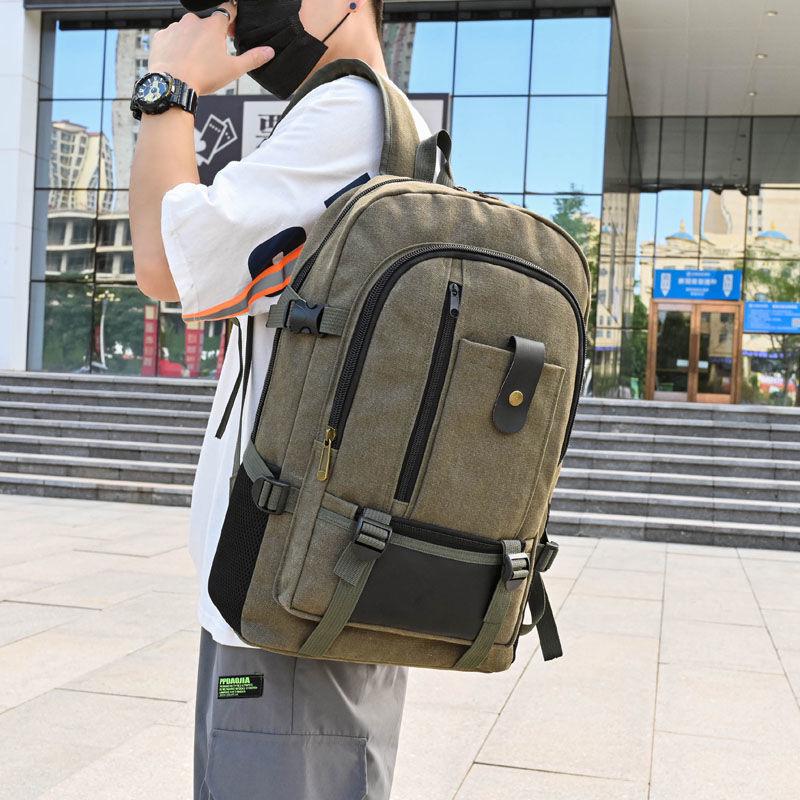 2022 Men's Casual Canvas Backpack, Large Capacity, Fashionable Double Shoulder Bag for Travel and School