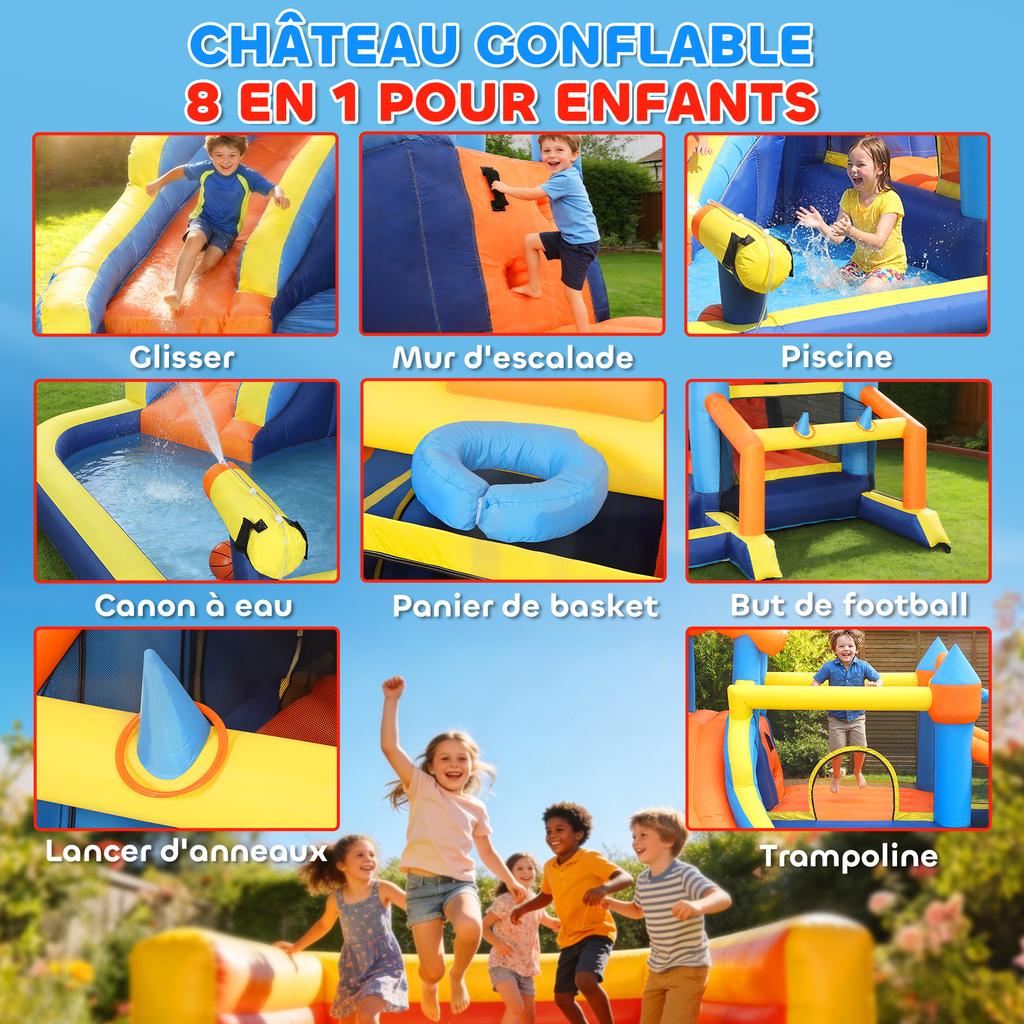 Inflatable Castle, 8-in-1, Blower, Water Park, Slide, Trampoline, Ball Pit, Multicolored
