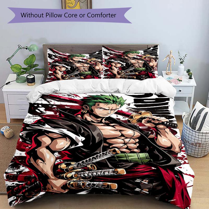

3pcs Roronoa Zoro s Epic Battle Bedding Set Includes Comfortable Bedding with Stylish Design for Bedroom, H071 135x200cm