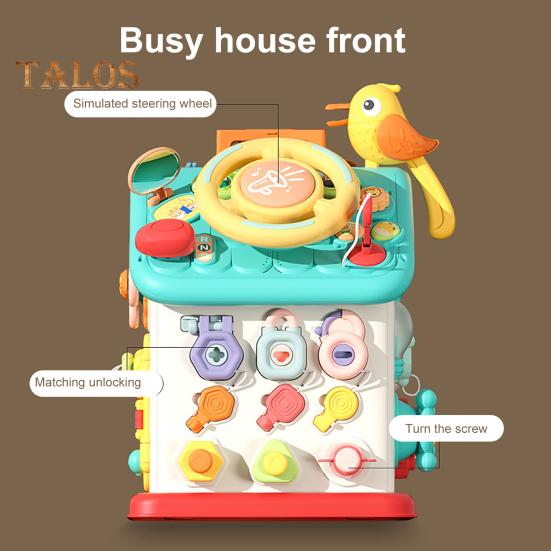 Sechsseitiges Beschäftigungshaus für Kleinkinder mit LED-Licht, Feinmotorik, multifunktionaler sensorischer Aktivitätswürfel für Kinder, pädagogisches Vorschullern-Beschäftigungshaus