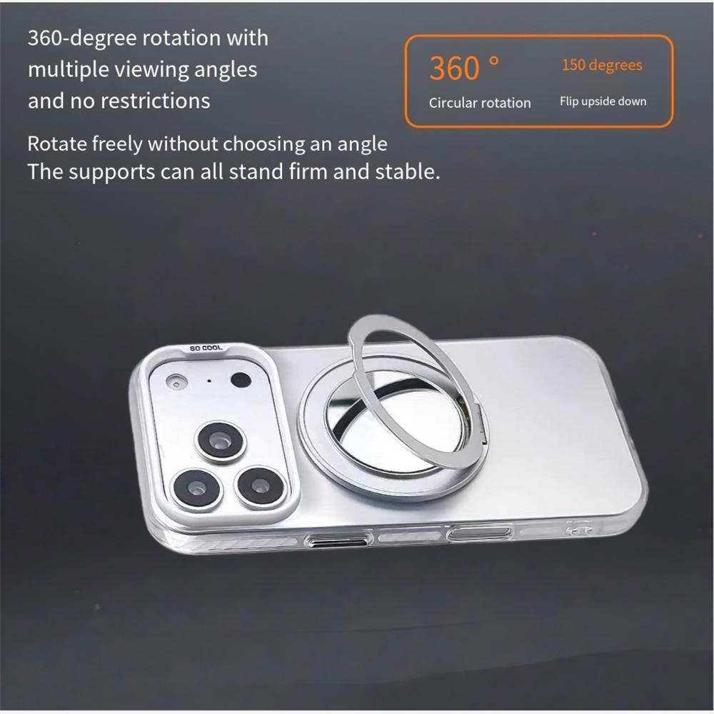 Custodia Antiurto Reale Per Magsafe Per iPhone 17 Pro Max 15 16 Plus 15 14 13 12 Specchio Posteriore Supporto Rotante in Metallo Copertura