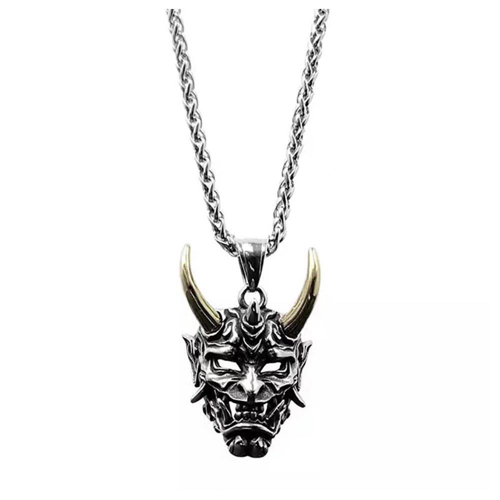 Retro Gotycki Punkowy Naszyjnik Prajna Duch Szatan Kieł Zła Maska Mężczyźni Potwór Gniew Hannya Rogi Wołu Czaszka Rock Wisiorek Biżuteria Prezent