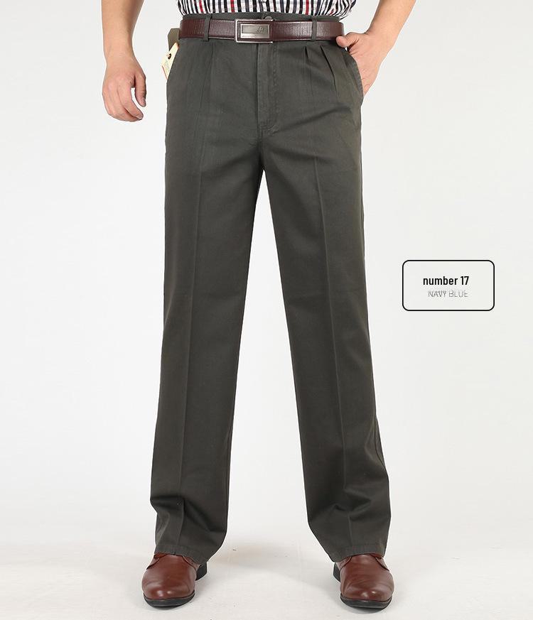 Men’s High Waist Cotton Pleated Loose-Fit Pants for Spring & Autumn