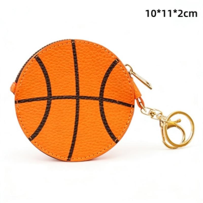 Sport Themed Mini Coin Purse Ball Shaped PU Leather Keychain for Athletes Gym Essentials