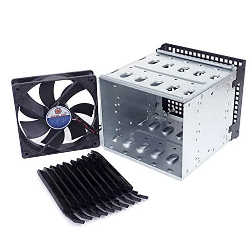 

Dovhmoh Storage Expansion Hard Drive Cage, DIY Hard Drive Disk Cage Rack, 5.25 to 5x3.5 Bracket with 12cm Fan