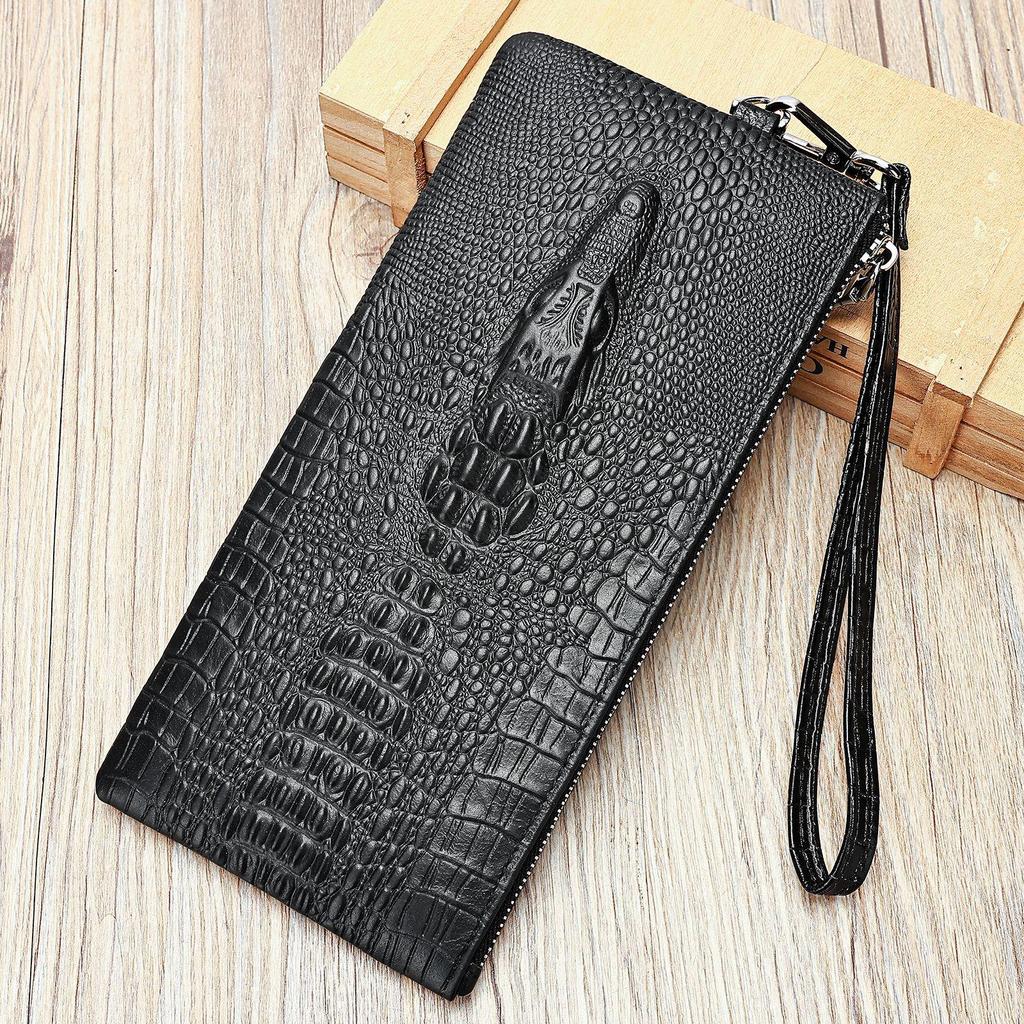 Portofel din piele naturală pentru bărbați, cu model de crocodil, cu mai multe sloturi pentru carduri