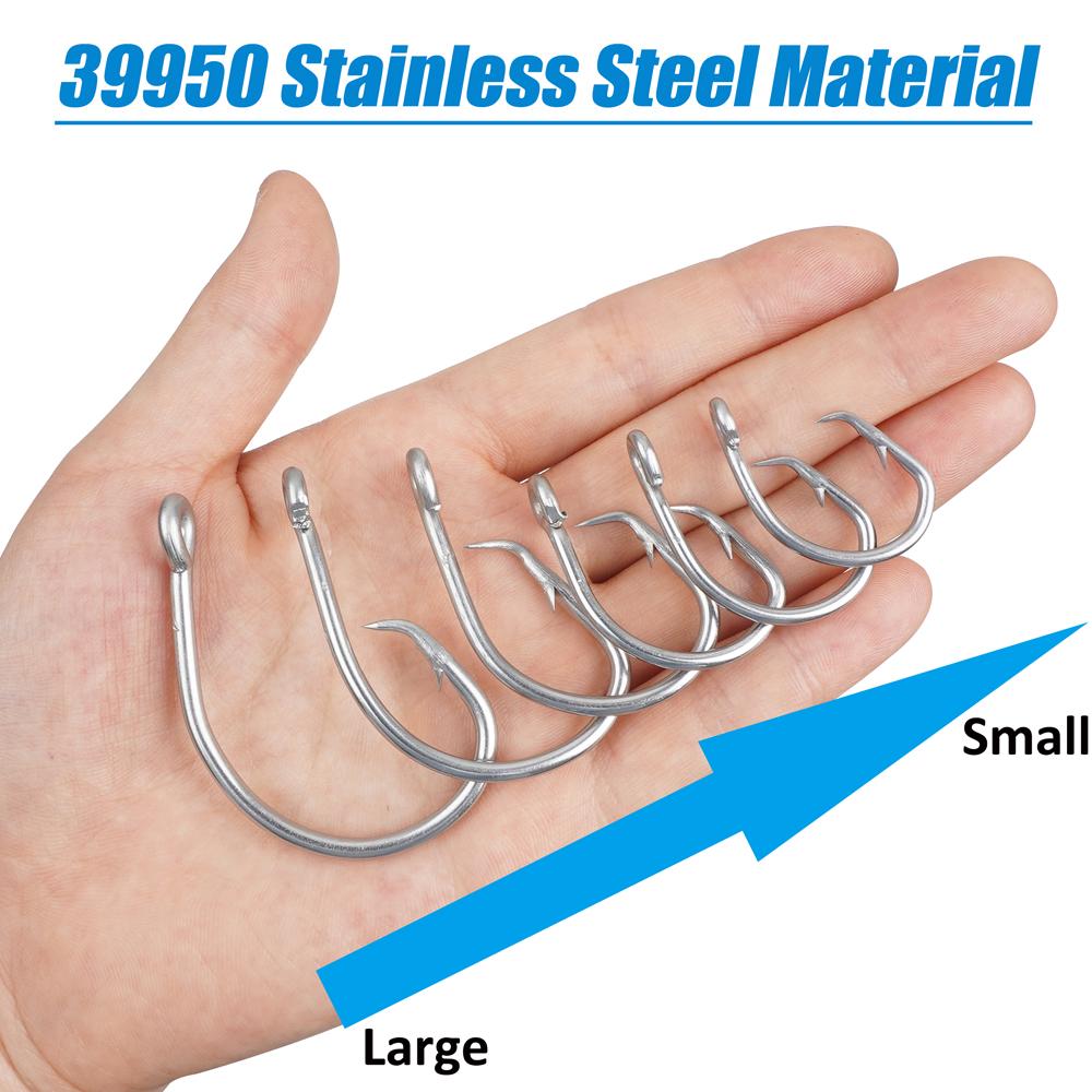 40Pcs/Box Saltwater Tuna Circle Hooks Stainless Steel Inline Big Game Circle Hooks Short Shank Saltwater 3X Strong Fishing Hooks