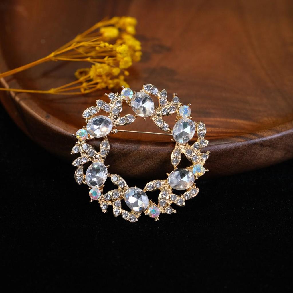 Elegante Europäische & Amerikanische Strassblumen Brosche, Anti-Exposition Pin, Damen Mode Kristall Kleidung Accessoire