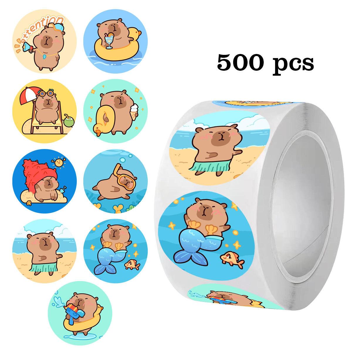 

500Pcs Capybara Beach Holiday Stickers Cute Summer Seaside Gift Seals, DIY Wrapping Labels for Thank You Cards Party Favors