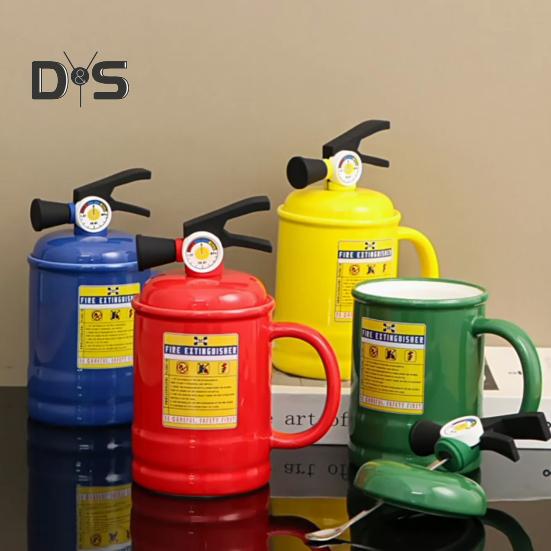 Coffee Cups Ceramic Tea Cup Flame Extinguisher Shaped Mug with Lid Spoon 400ml Hot Cold Drinks Milk Juice Beverage Mug Office Home Travel Gifts
