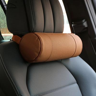 Almohada de cuello para coche de espuma viscoelástica/cuero auténtico, rollo redondo Cervical para silla de oficina, soporte para reposacabezas, cojín