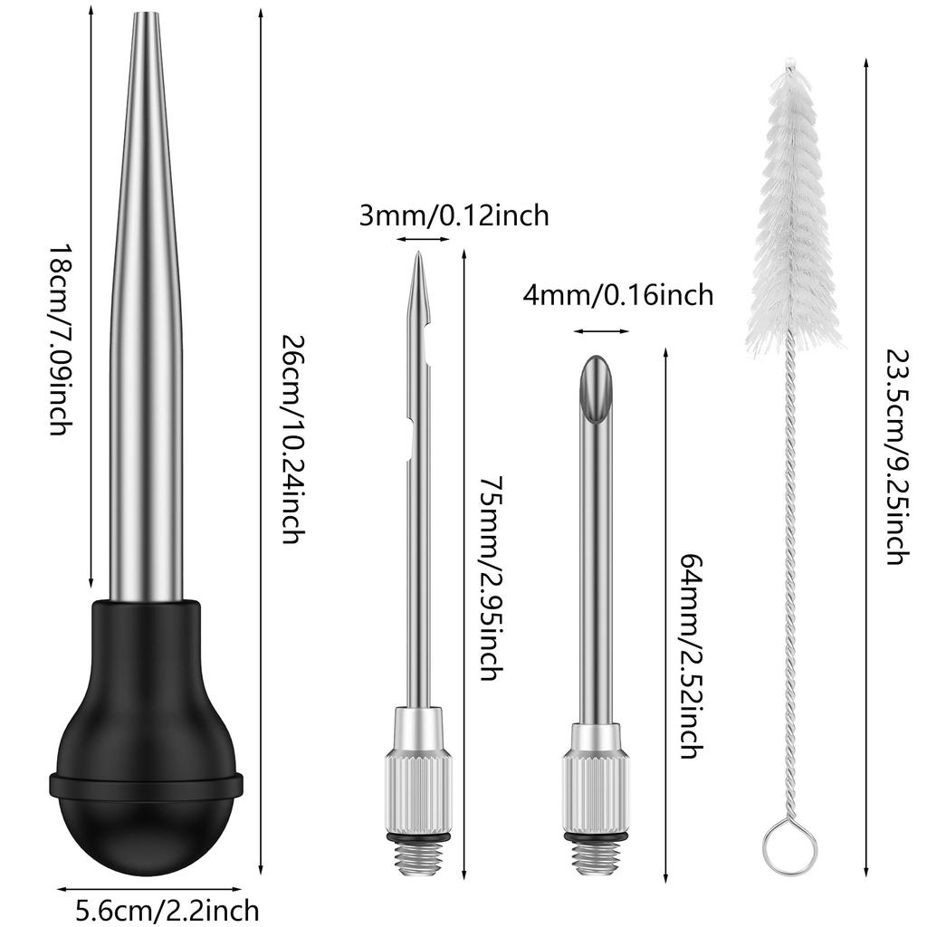 Turkey Baster Set Seasoning Sauce Injection Pump Stainless Steel Turkey Baster Syringe Meat Marinade Injector Needle for Kitchen