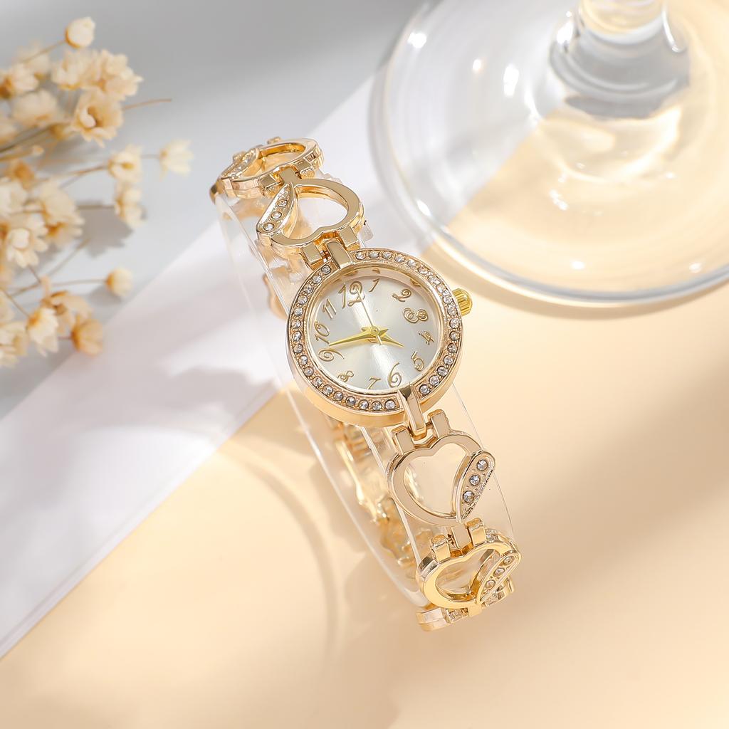 No Gift Box Fashion Heart-shaped Diamond Hollow Bracelet Flower Diamond Watch   Diamond Four-leaf Clover Bracelet 3 Sets