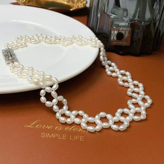 Retro Hand-Woven Teardrop Pearl Necklace, 5mm Imitation Lace Design
