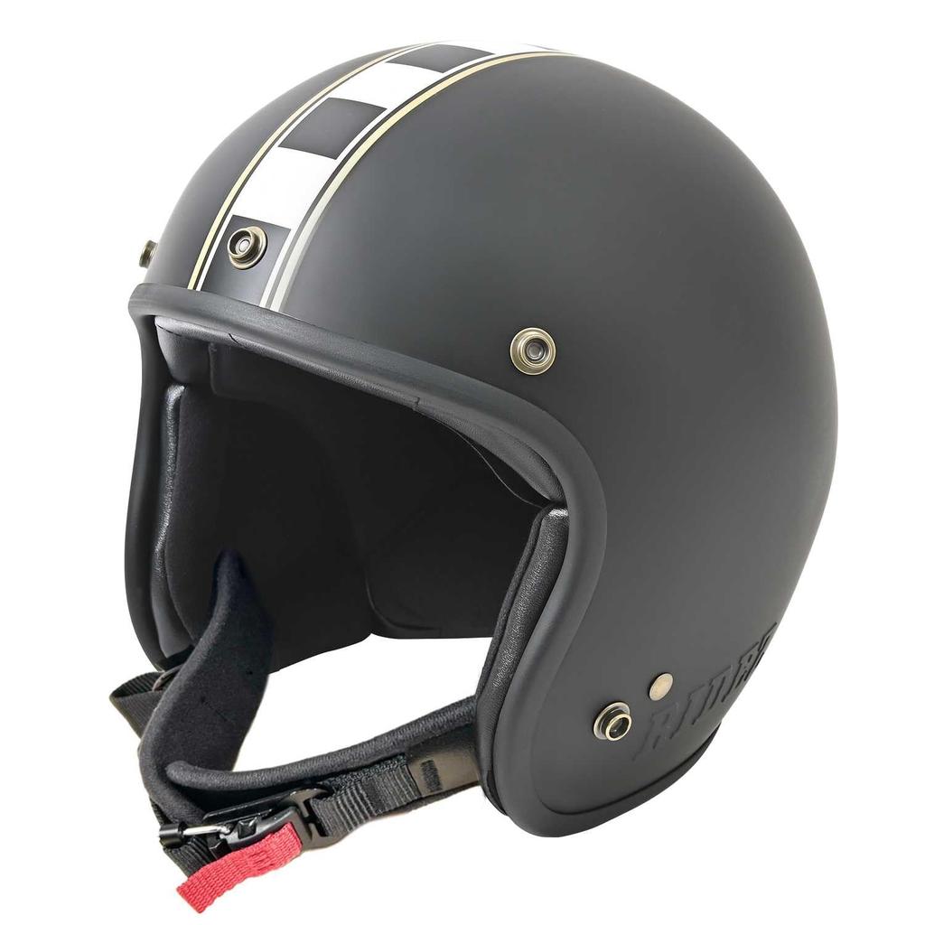 RIDEZ Jet with Magnetic Chin Matte XL Size Fits Japanese People TQ06-SE Helmet, Motorcycle, Strap, Black, (Under 61-62cm), One-Touch Design,
