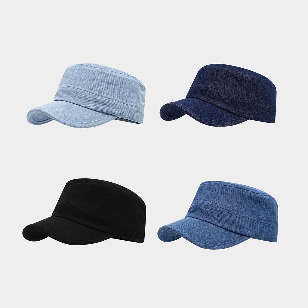 American Retro Solid Color Washed Denim Flat Top Hat Simple Adjustable Short Brim Cap Casual Versatile Sun Hat