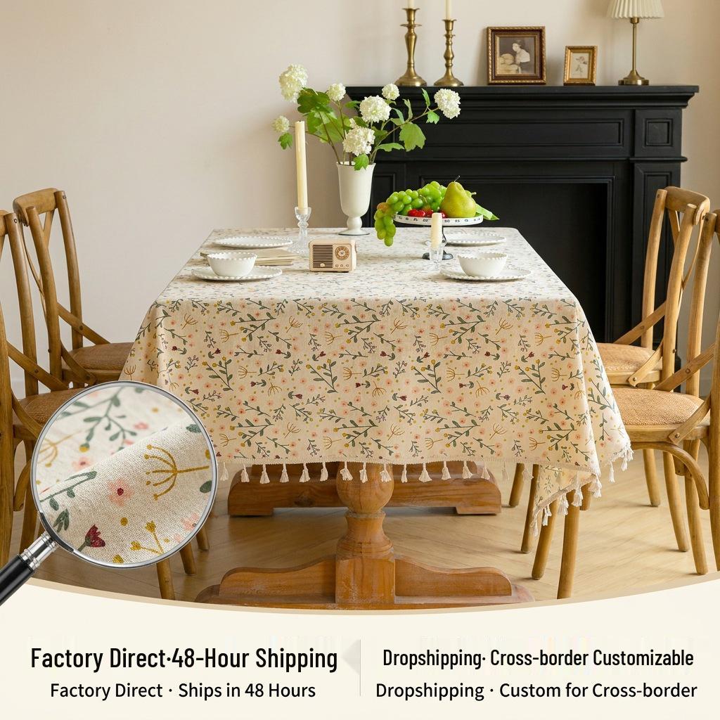 Pastoral Floral Tassel Tablecloth - Rectangular