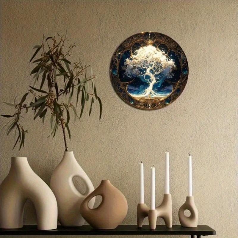 Tree of Life Mandala Old Style Round Logo, Art Deco Style Wall Decoration Front Door, Porch, Living Room, Bedroom