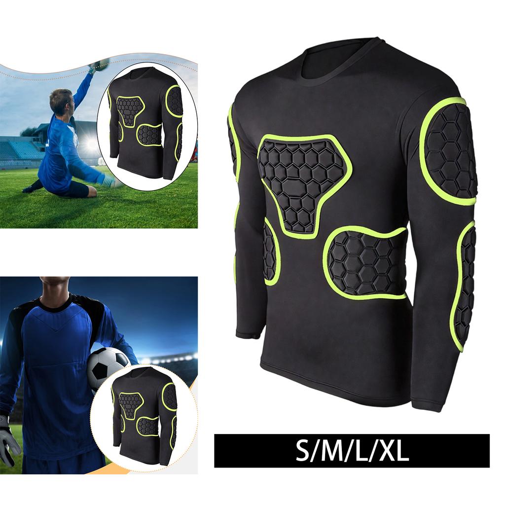 Fußball Trainingsshirt Langarm Herren Gepolstert Fußball Kompressionsshirt Professionell Vielseitig Rippenschutz Uniform