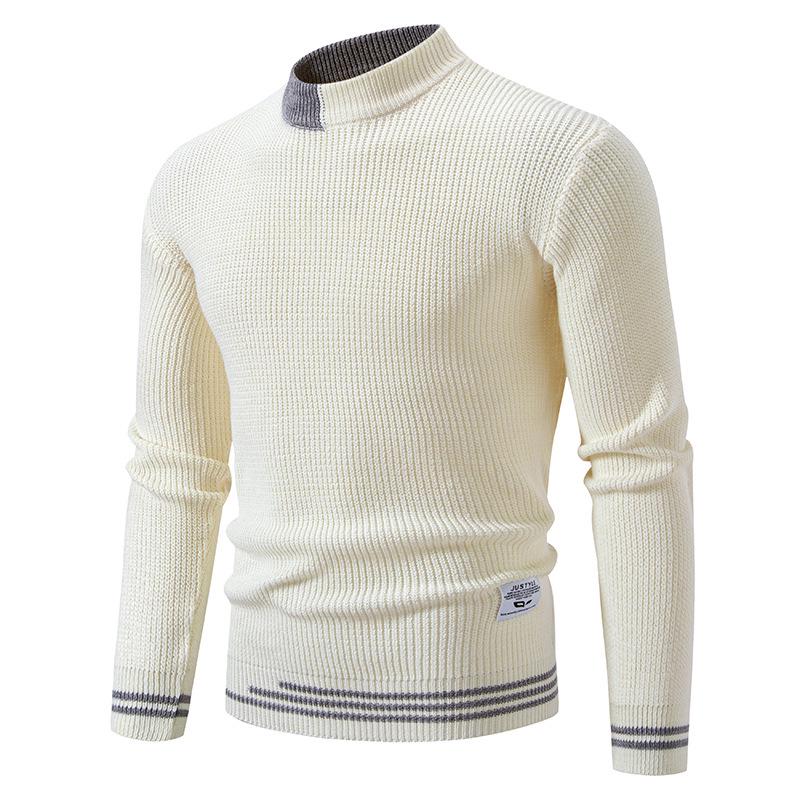 

2025 Men s Color Block High Neck Pullover Knitwear - Large Size Casual Base Layer Shirt L