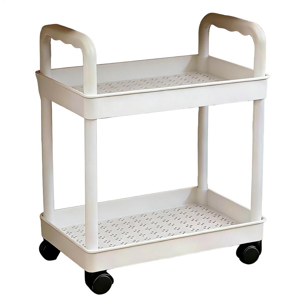 Rolling Storage Cart 2 Tier Cabinet Mobile Stand with Wheels Craft Cart for Home Kitchen Bathroom Pantry Laundry Garage