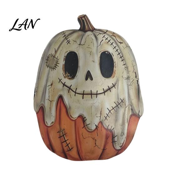 Decorative Wood Painting Art Halloween Wooden Ornaments, Distressed Pumpkin/Cat Decorations, Desktop & Wall Durable Tabletop Decors for Autumn Harvest