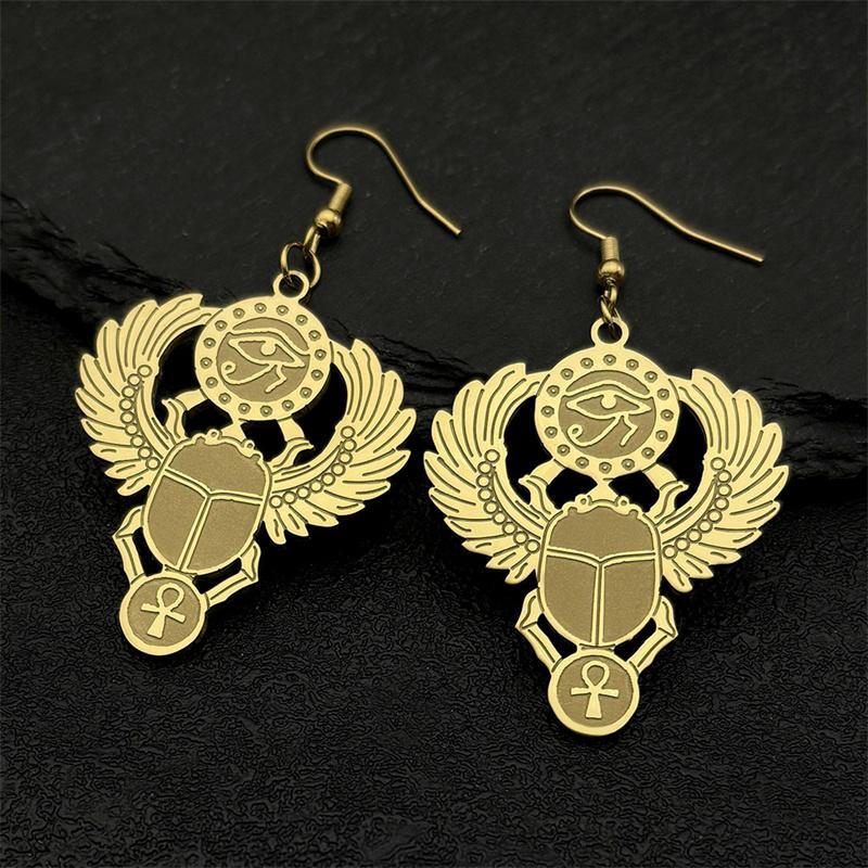 Ägyptischer Skarabäus Auge des Ra Horus Halskette Edelstahl Gold Ankh Schlüssel des Lebens Schmuck Halsband Elegantes Geschenk N2336S01