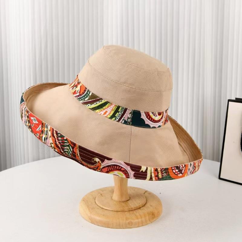 Women's Bucket Hat Spring Summer Hats For Women Ethnic Style Fisherman Cap Large Brim Sunshade Foldable Korean Casual Travel New