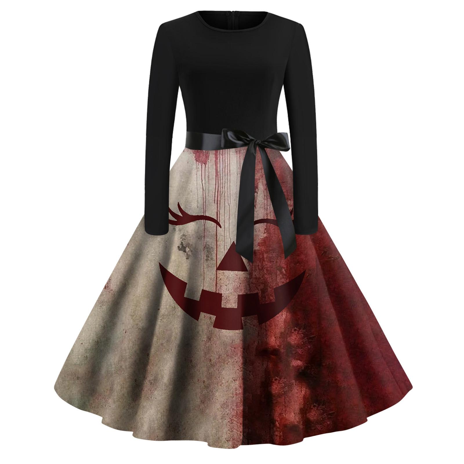 

Женское винтажное платье для выпускного вечера с длинным рукавом и принтом на Хэллоуин для всей семьи L