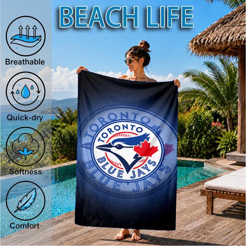 Blue Jays Logo Strandtuch, Mikrofaser-Strandtuch, Perfekt für Pool, Strand, Reisen, Heimdekoration, Strandparty-Fanartikel