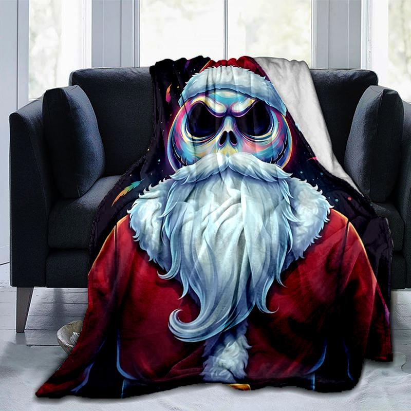 1Pc Christmas Skull Santa Blanket Soft And Comfortable Casual Warm Camping Travel Christmas Halloween Gift M921531