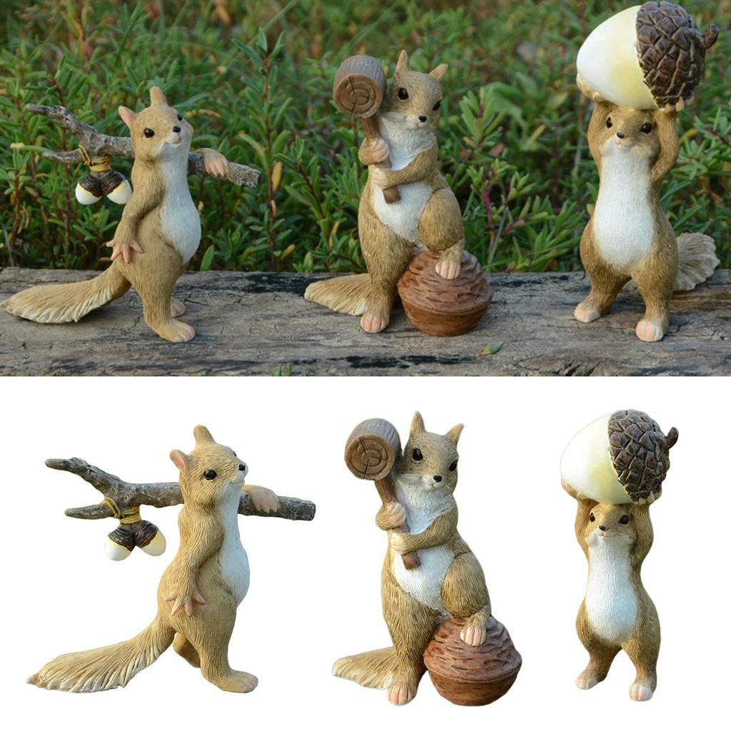 Resin Craft Squirrel Figurines Bonsai Decor Animal Statues for Fairy Garden Ornaments , with