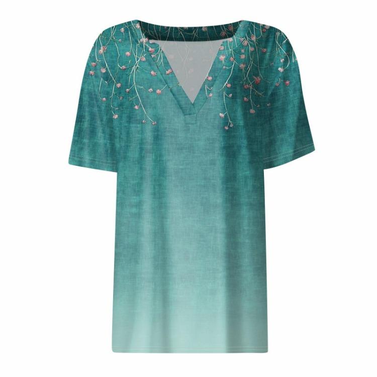 Women's Casual V Neck Printed Short Sleeve T Shirt Basic Tee Top Daily Wear Fashion