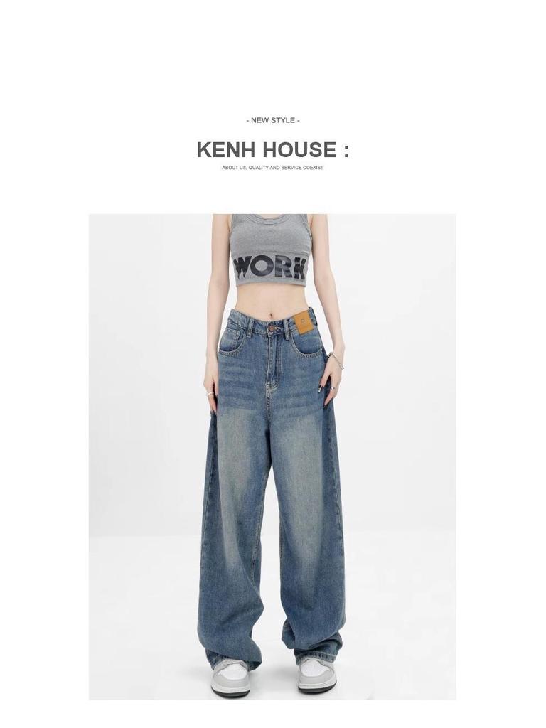 Jeans de Pierna Ancha de Cintura Alta para Mujer - Talla Grande, Adelgazantes, Verano Ajuste Holgado