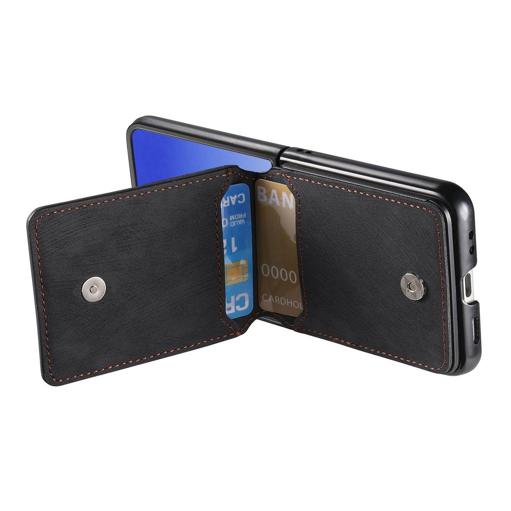 For Samsung Galaxy Z Flip7 5G Case Card Holder Kickstand Retro Texture Leather Back Cover