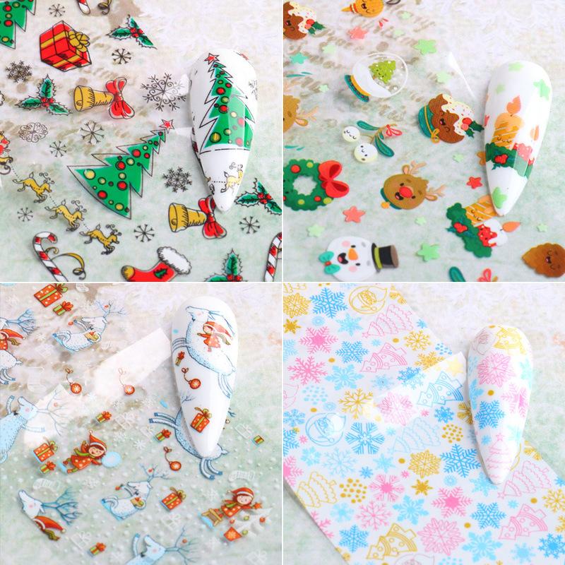10 Sheet Winter Xmas Nails Transfer Foil Christmas Santa Claus Elk Colorful Starry Sky Paper DIY Stickers for Manicure Tips
