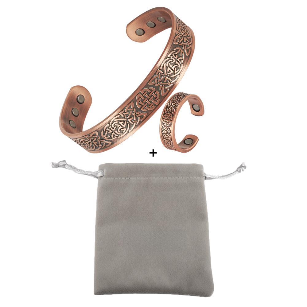 

Магнітний набір прикрас із чистої міді Вікінг Регульовані браслети Кільце змінного розміру Здоров’я Енергія Вінтажний набір прикрас Жінки Чоловіки мідний