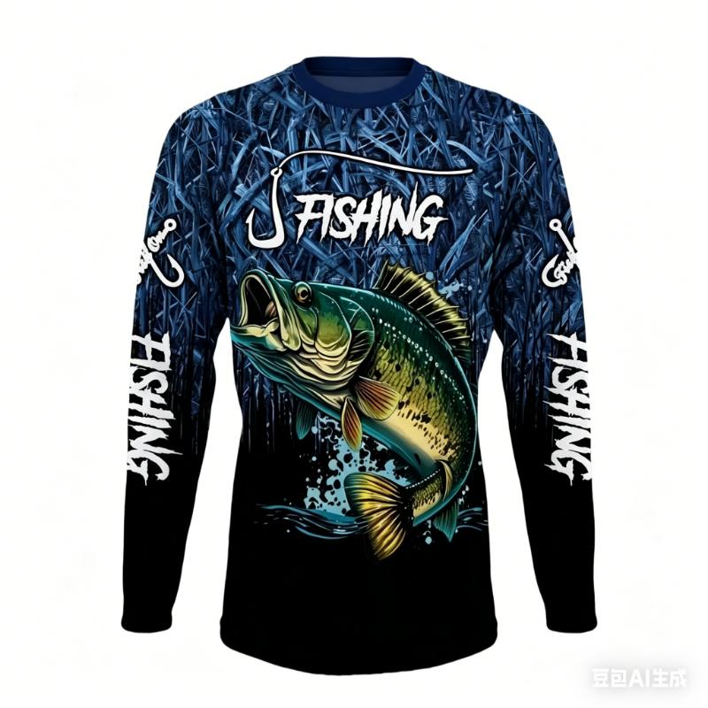 Fishing T Shirt for Men Summer Outdoor Fishing Apparel Sun Protective Long Sleeve 3D Printed Casual Tee UV Resistant Quick Dry