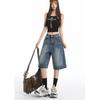 Y2K Street Vintage Tiefer Bund Schräge Tasche Gewaschene Whisker Weites Bein Jorts Bermuda Jeansshorts