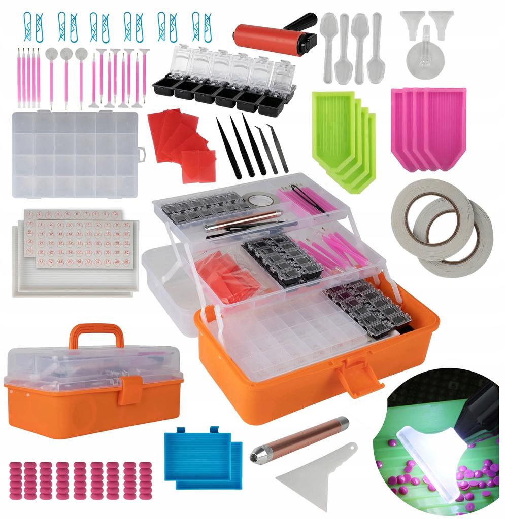 Hatalmas gyémántfestési kellékkészlet zseblámpával